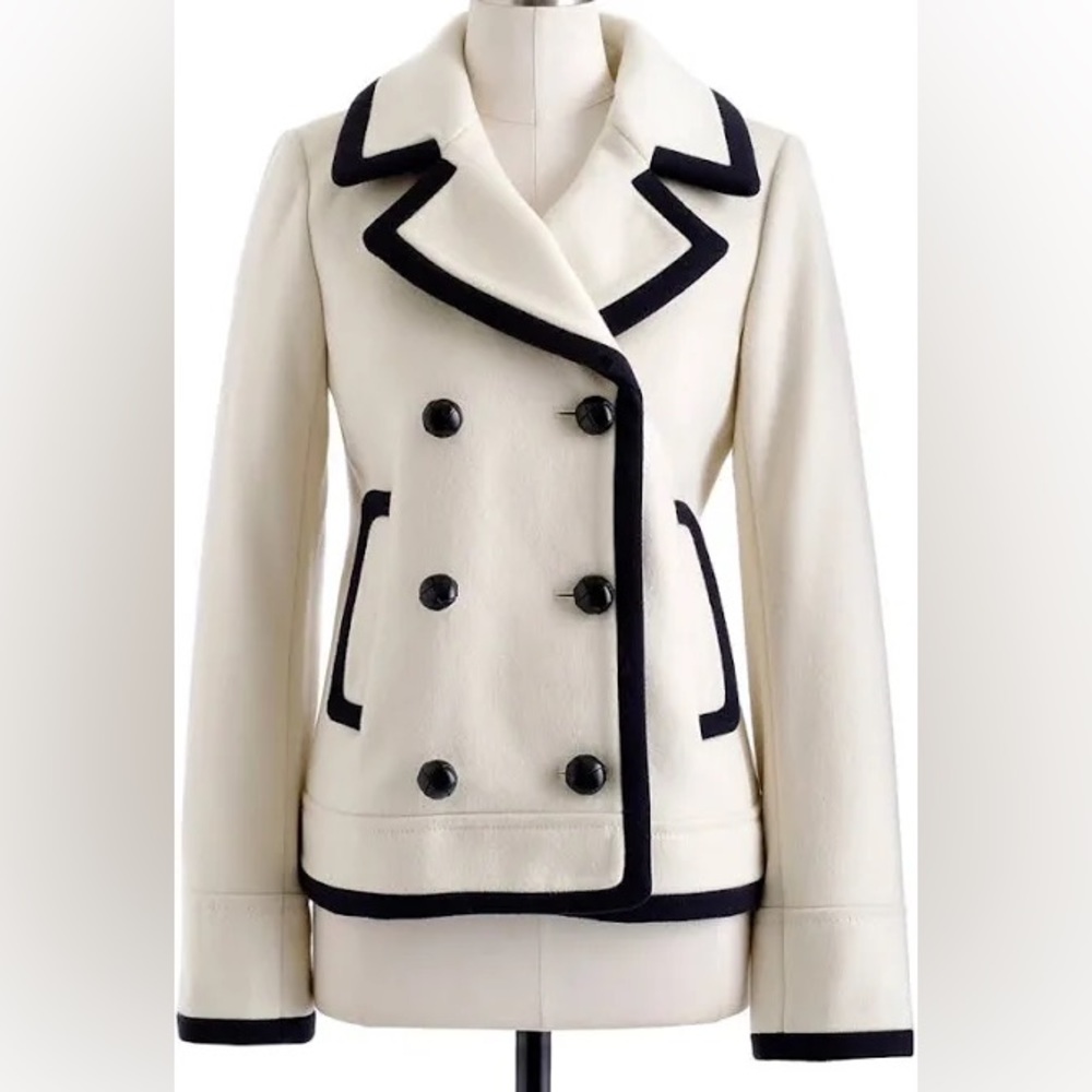 J. Crew Cream Wool Peacoat with Black Trim